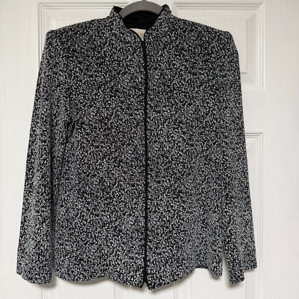 Jeanne Alexander Women's Floral Metallic Front Zip Jacket Size Medium